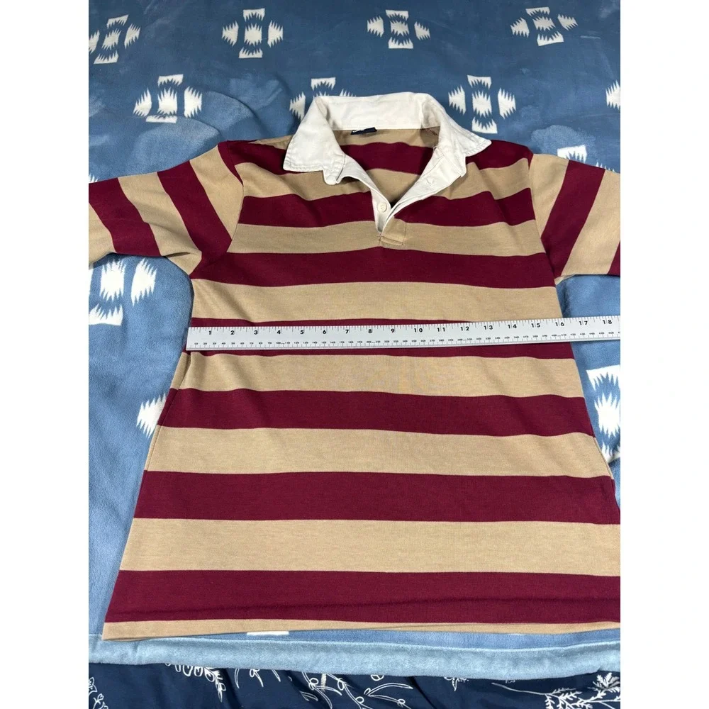 vintage 70s 80s Levis Mens Striped Rugby Shirt Long Sleeve Burgundy Tan M